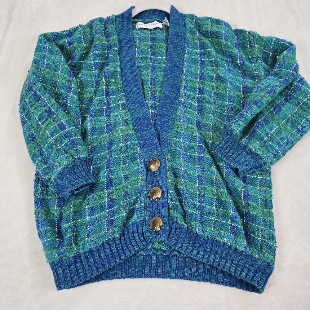 Vintage Tony Lambert Beach Shells Coastal Buttons  Cardigan Sweater Size M